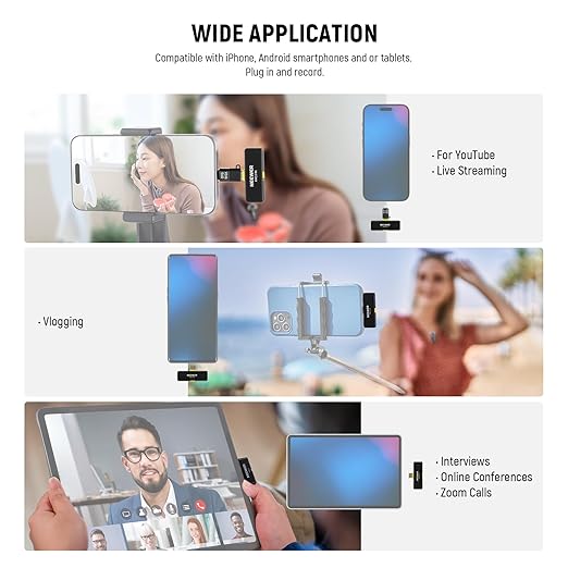 NEEWER Lavalier Wireless Microphone System, 1x USB C Receiver with OTG Adapter & 2X Noise Cancelling Omnidirectional Condenser Transmitter Compatible with iPhone 16 Pro Max S24 Ultra, KM23