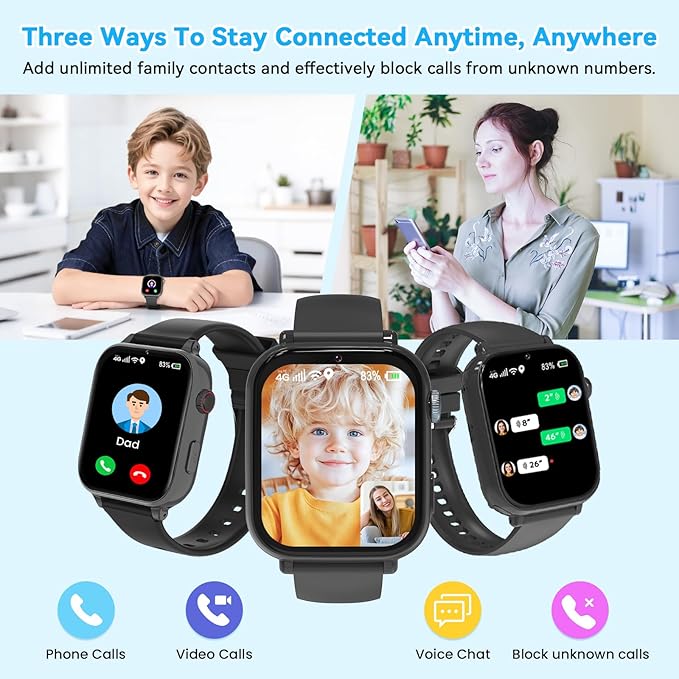 4G Kids Smart Watch Phone GPS, Smartwatch for Boys Girls Ages 4-12 Years with Video Call Chat Class Mode SOS Camera Alarm Games Parental App Touch Watch Gifts for Children (Includes SIM Card) Grey