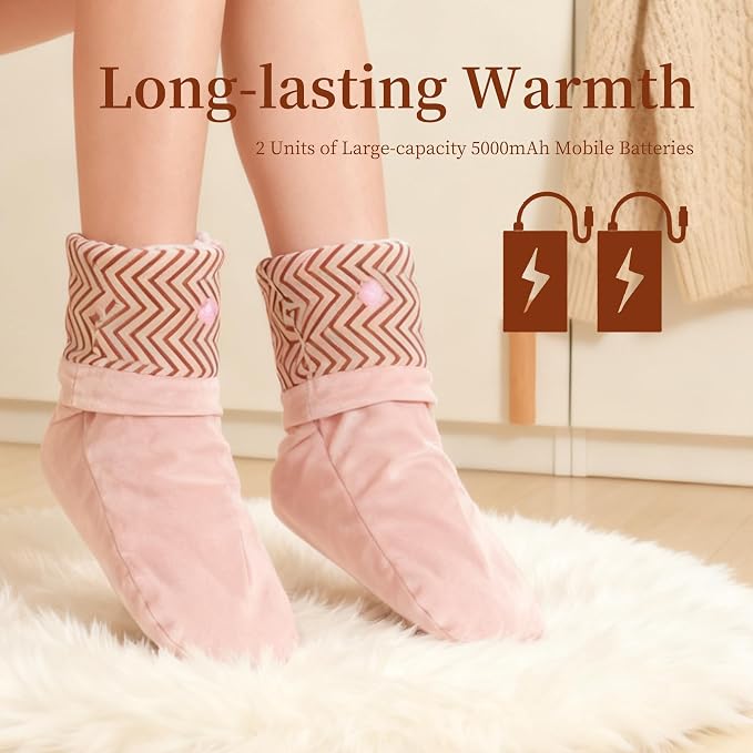 3-in-1 Heated Foot Warmers for Sleeping & Office, 5000mAh Battery Lasts All Night, 3 Adjustable Heat Settings, Electric Warming Socks/Mat for Women with Cold Feet
