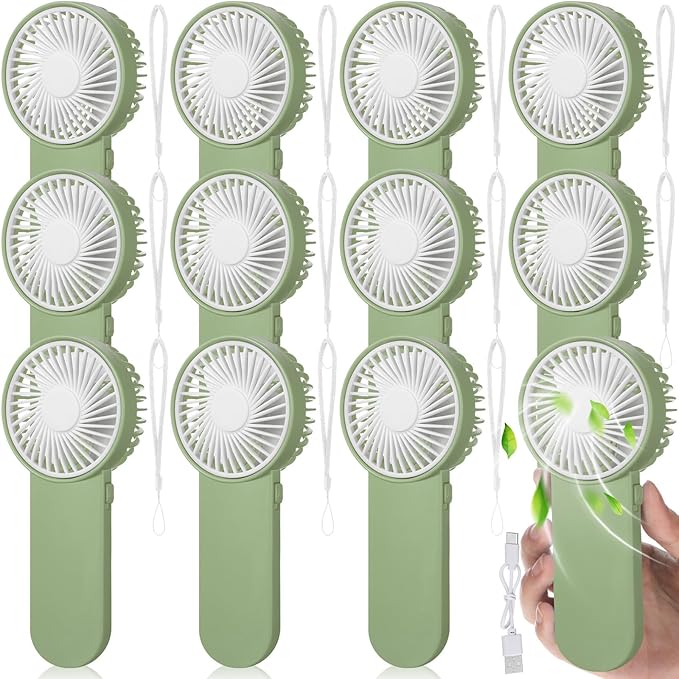 Sumind 12 Pcs Small Personal Portable Fan Mini Handheld Bulk 1 Speed Electric Cute Battery Powered for Neck Lash Makeup Women Men Travel Camping Indoor Outdoor Summer (Green)