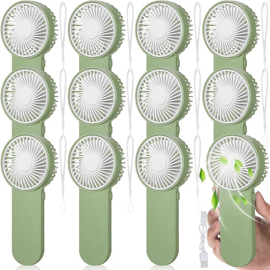Sumind 12 Pcs Small Personal Portable Fan Mini Handheld Bulk 1 Speed Electric Cute Battery Powered for Neck Lash Makeup Women Men Travel Camping Indoor Outdoor Summer (Green)