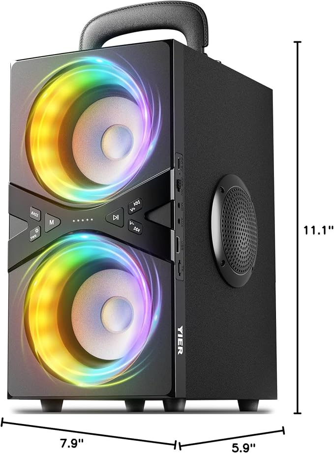 YIER Party Bluetooth Speaker:80W Peak Large Stereo Sound for Outdoor,Deep Bass,TWS,Loud with Lights,Portabe Wireless Big Speakers with Long Playtime,House,Projector,Movie