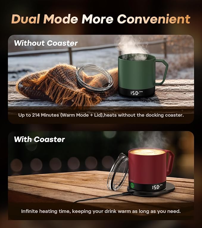 Heated Coffee Mug 14oz, Rechargeable Temperature Control Mug with Lid