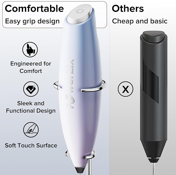 PowerLix Powerful Handheld Milk Frother With Stand Battery Operated Foam Maker Frother Wand For Coffee (Blue)