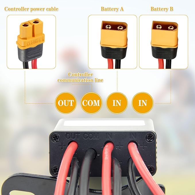Double Battery Discharge Converter for E-Bike,DC 20V-72V DC Dual Battery Pack Switch Balancer XT60 Plug for Increase The Capacity by Connecting Two Batteries in Parallel Equalization Module (20A)