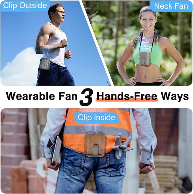 Portable Fan Rechargeable, 6-Speed 14000RPM High-Velocity Airflow, Hands-Free Wearable Waist Fan 31H Battery Life, Personal Belt fan for Outdoor, Jobsite, Travel, Indoor, Hanging Neck Fan with Strap