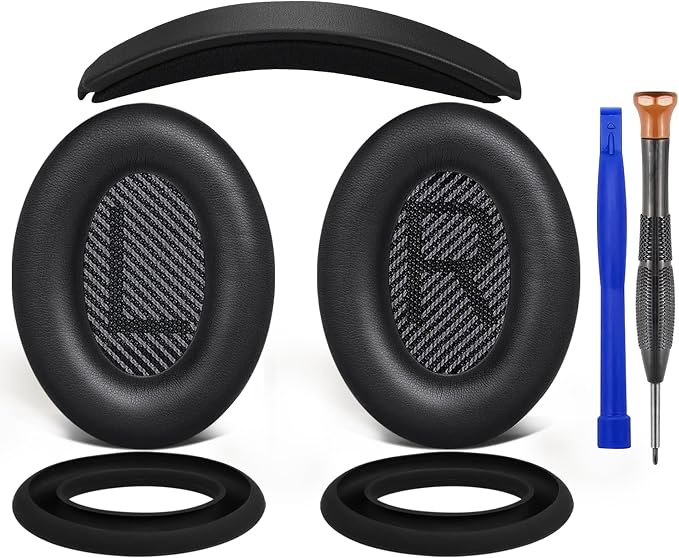 SOULWIT Replacement Kit for Bose QC35/QC35 ii Over-Ear Headphones, Ear Pads Cushions + Headband + Silicone Sweat Cover - Black