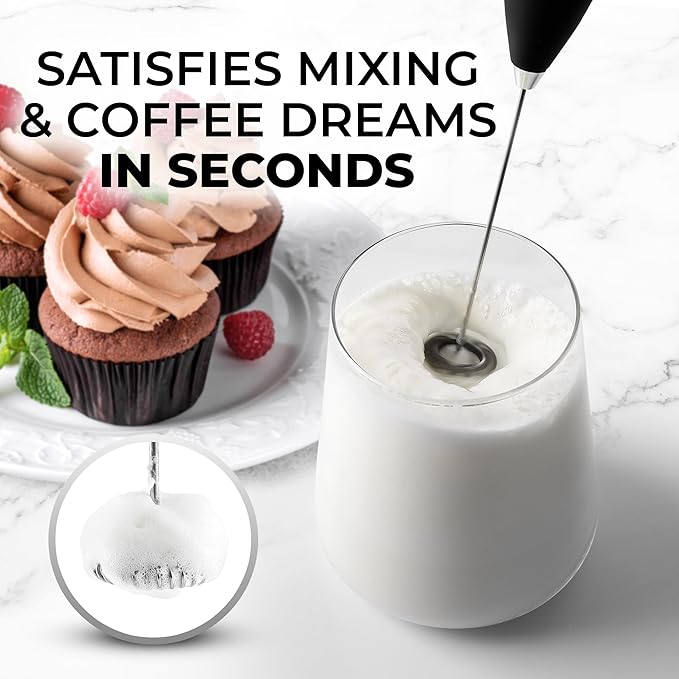 Zulay Kitchen Milk Frother Handheld Electric Whisk – Frother Wand, Durable Drink Mixer, Coffee Frother, Hand Blender, Frother for Protein Powder, Matcha & More - Black