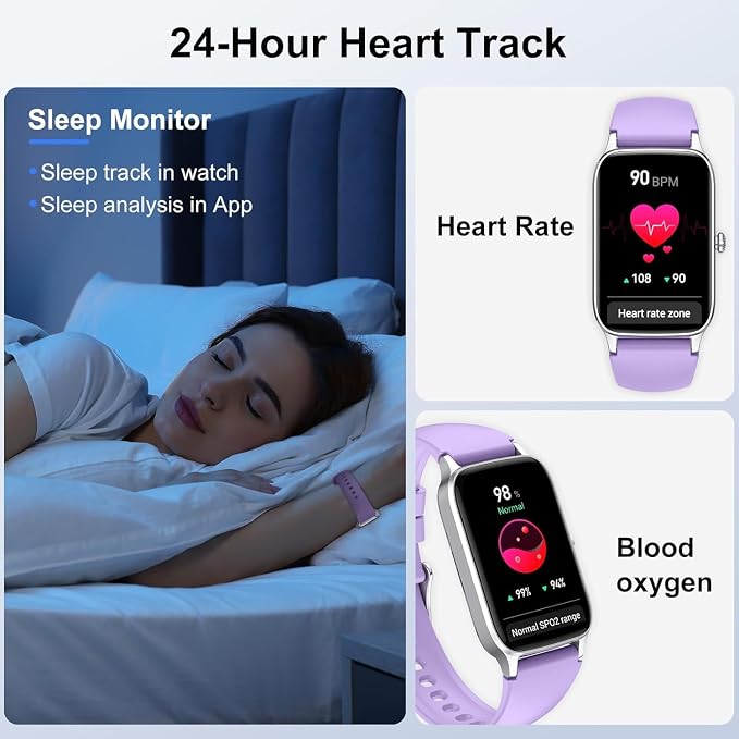 Smart Watch for Men Women, 1.57" Smartwatch (Answer/Make Call) , Fitness Tracker with 110+ Sport Modes, Heart Rate/Sleep Monitor, IP68 Waterproof, Bluetooth Calls, Smartwatches for Android iOS Purple
