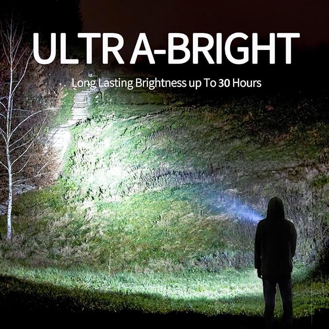 1200LM Rechargeable Spotlight Flashlight, IP67 Waterproof Handheld Flashlight with 3400mAh, 30H Runtime,USB,Led Spotlight with Shoulder Strap for Outdoor Camping Hunting Emergency