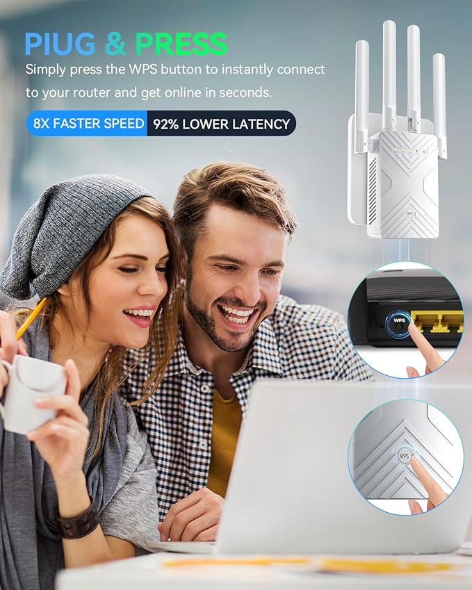 2026 WiFi Extender Signal Booster Range Up to 15888+ Sq. Ft. WiFi Booster for Home Supports 68+ Devices，WiFi Repeater with Ethernet Port, 1-Tap Setup Internet Extender Compatible with 99% Routers
