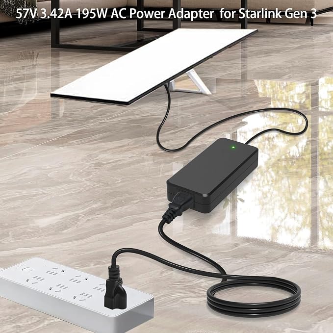 195W 57V 3.42A Power Supply Adapter for Starlink Gen 3 Standard and Mini System, 10FT Cable with Waterproof DC Plug