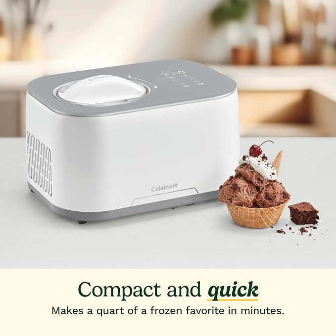Cuisinart Freeze Ease 1 Quart Ice Cream Maker – Automatic Ice Cream, Frozen Yogurt and Sorbet Machine with Presets, No Pre-Freezing, Compact Countertop Design, ICE-90