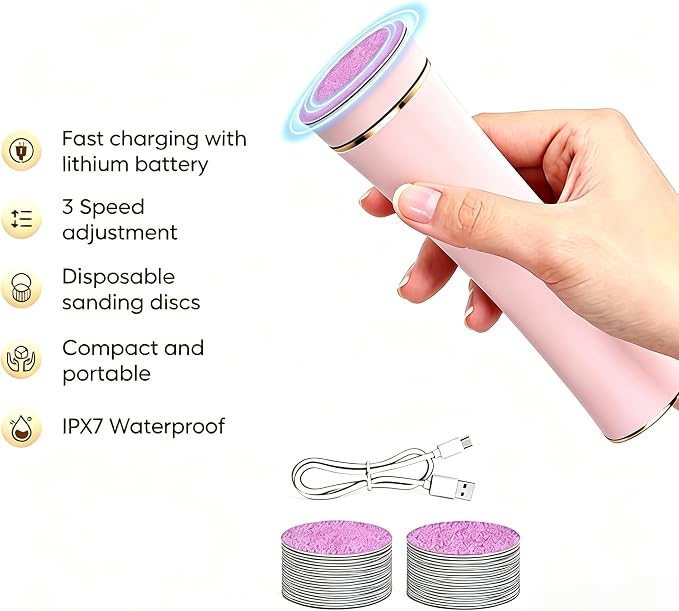 Electric Callus Remover, Rechargeable Foot File Home Use | 2000mAh Rechargeable, IPX7 Waterproof, 20 Diamond Rollers, for Dry Skin & Home Pedicure