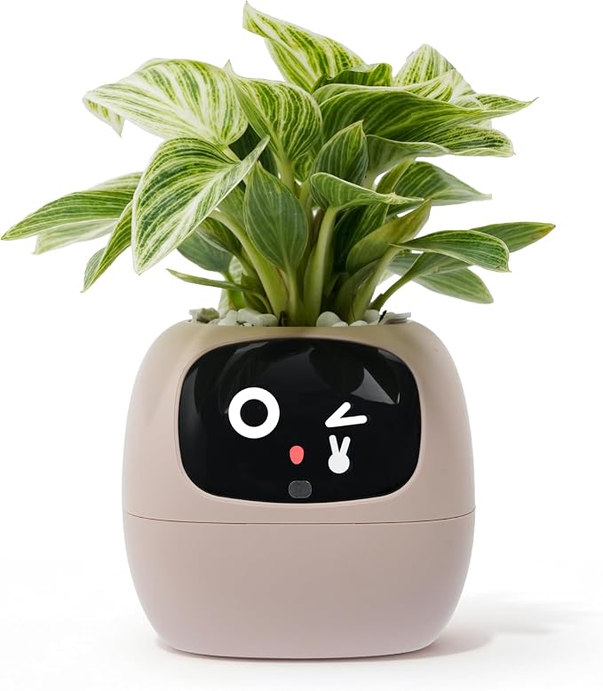 PLANTSIO Ivy AI Smart Planter Intelligent Flower Pot for Home Decoration Plants Companion Neat Desk Setup Gift Pet Planter Robot Guidance on Plant Care with Emojis (Pink)