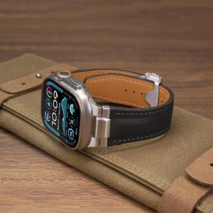 Vintage Genuine Leather Band for Apple Watch Ultra 49mm (2026 Upgrade), Rugged Replacement Strap Compatible with iWatch 46mm 45mm 44mm - for Men Women, Fit Ultra3/2/1, SE 3/2/1, Series11 10/9/8/7/6/5/4
