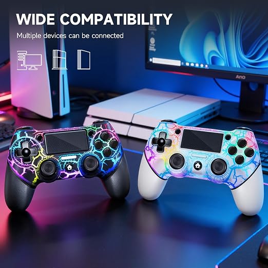 AceGamer 2 Pack for PS4 Controller, Hall Effect Joysticks & Programmable Back Buttons, Wireless Controller for PS4/Pro/Slim/PC, RGB Light/Turbo/Vibration/Motion/3.5mm Audio Jack!
