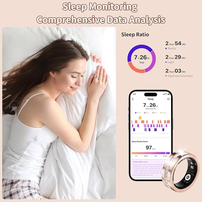Smart Ring for Women & Men - Health & Fitness Tracker with Heart Rate, Blood Oxygen, Sleep Monitoring, 128 Sports Modes, IP68 Waterproof, Gesture Control, No Subscription Fees (10#)