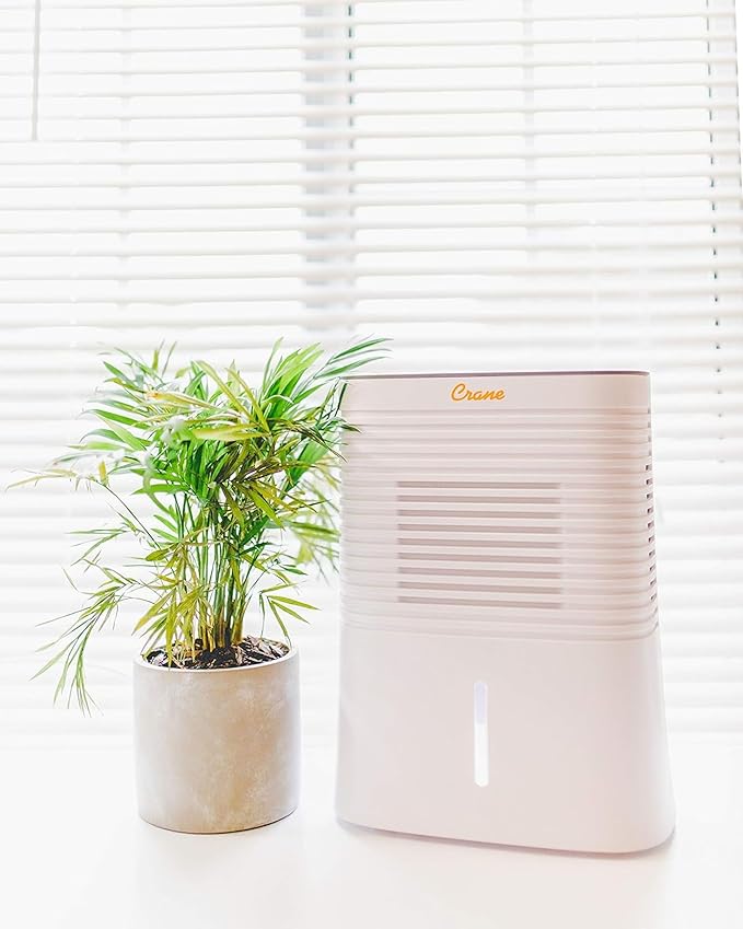 Crane Compact Dehumidifier for 300 Sq Ft Rooms, 0.5 Gallon Tank, For Basements, Bedrooms, Offices, Portable Dehumidifier, Auto Shut-Off, Whisper Quiet