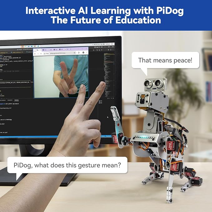 SunFounder PiDog AI Robot Dog Kit for Raspberry Pi 5/4/3B+/Zero 2W, Openclaw LLMs ChatGPT/Gemini/Grok, Voice&Video Recognition, Python, App, Gyroscope, Camera (RPI NOT Included)
