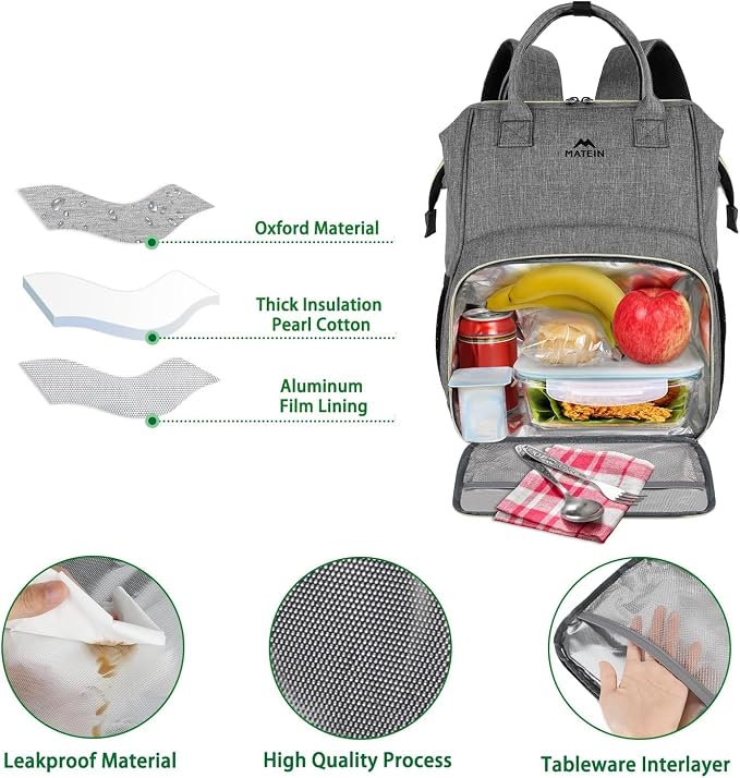 MATEIN Lunch Backpack for Women, 15.6 Inch Laptop Backpack with Lunch Compartment, Lightweight Work Backpacks for Teacher Nurse, Insulated Cooler Lunchbox Food Bag Meal Prep Bag for Picnics College