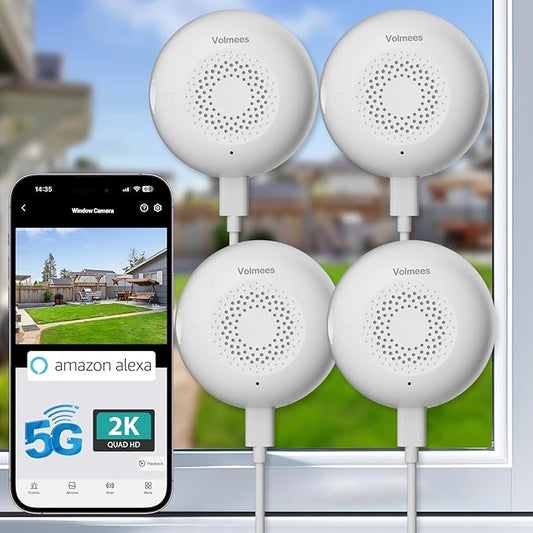2K Window Security Camera - 4 Pack, Color Night Vision, 5G & 2.4GHz WiFi, AI Motion/Human Detection, Real-time Alarm, 2-Way Audio, Alexa, 24/7 Recording, Easy Install