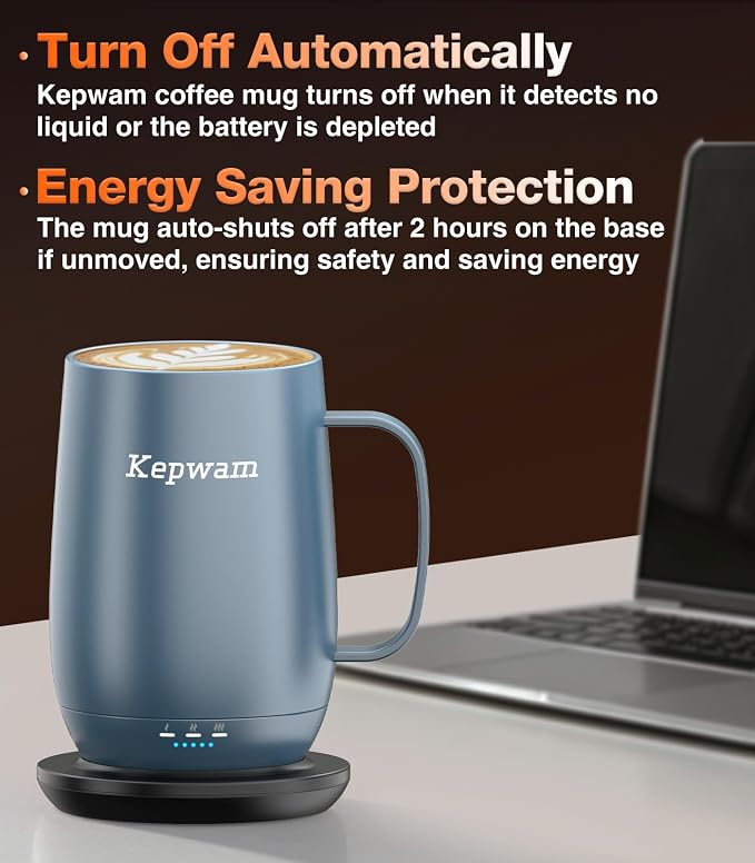 Kepwam Smart Heated Coffee Mug T2-Plus, 20oz Rechargeable Self Heating Coffee Mug with 8-Hour Battery & Temp Control, Perfect Coffee Warmer Gift for Men Women