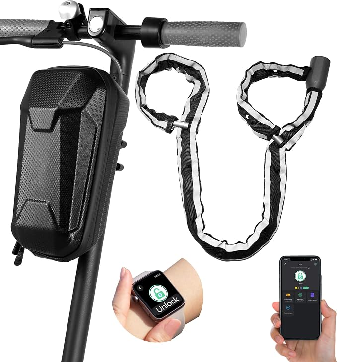 Anweller Scooter Chain Lock, Electric Scooter Accessories, Fingerprint Keyless Biometric Smart Bluetooth App Electronic Digital Heavy Duty Anti Theft Bike Lock