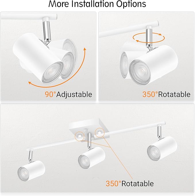 BoostArea Track Lighting Fixtures Ceiling, 3 Way Track Lighting Kit, LED Track Lighting with Rotatable Light Heads, Modern Ceiling Spot Lighting for Kitchen/Bedroom/Living Room, GU10 Bulb Not Included