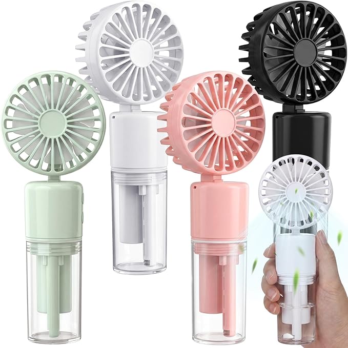 4 Pack Misting Fans Portable Rechargeable Handheld Spray Fans with 25ml Water Tank 4-speed Personal Cooling Fan, USB-c Mini Handheld Fan for Travel Outdoor Sport Office Home Summer Gifts