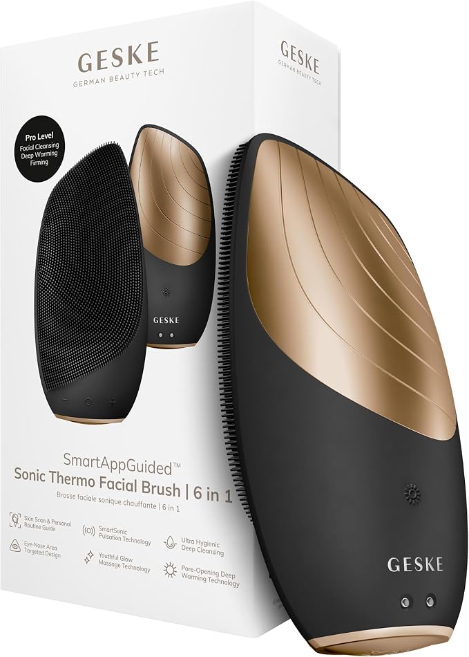 GESKE SmartAppGuided™ Sonic Thermo Facial Brush | 6 in 1 | Skin Cleansing | Cleansing Brush with Thermal Function | Facial Massager | Electric Facial Brush | Facial Cleansing Device