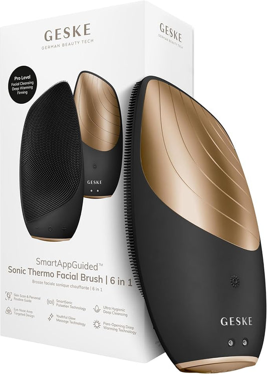 GESKE SmartAppGuided™ Sonic Thermo Facial Brush | 6 in 1 | Skin Cleansing | Cleansing Brush with Thermal Function | Facial Massager | Electric Facial Brush | Facial Cleansing Device
