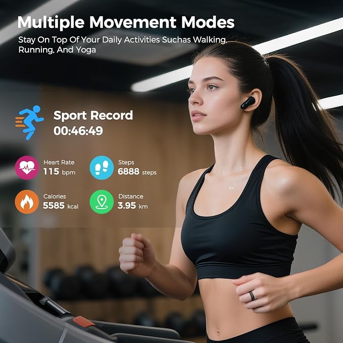 Smart Ring for Women & Men, Health Tracker Ring with Heart Rate, SpO2, Blood Pressure,Temperature, HRV & Stress, IP68 Waterproof Fitness Ring, Sleep Tracker for iPhone & Android (Silver, 9#)