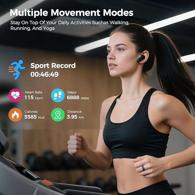 Smart Ring for Women & Men, Health Tracker Ring with Heart Rate, Blood Oxygen,Blood Pressure, IP68 Waterproof Fitness Ring, Sleep Tracker for iPhone and Android, No APP Fee (Black, 14#)