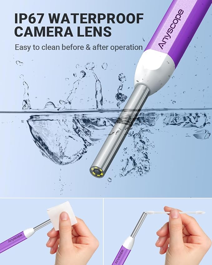 Digital Otoscope with Gyroscope, HD Ear Camera with Ear Wax Removal Tools, Video Ear Scope Otoscope with Light, Compatible with iPhone and Android (Purple)