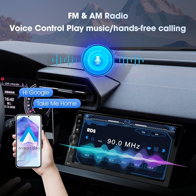 Haudio 7 Inch Double din Car Stereo,Support Wireless CarPlay and Android Auto,with 1080P Rear Camera,Mirror Link|Bluetooth|Music Play|AUX|FM/AM|SWC|Double din Car Radio (2+32GB)