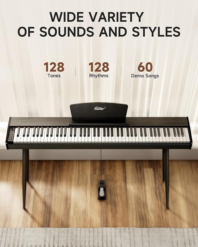 Eastar EUP-80 Digital Piano 88 Key Velocity-Sensitive Keyboard, Full-Size Electric Piano Keyboard for Beginner, Upright Keyboard Piano Bundle Music Stand, Pedal, Headphones and Stickers