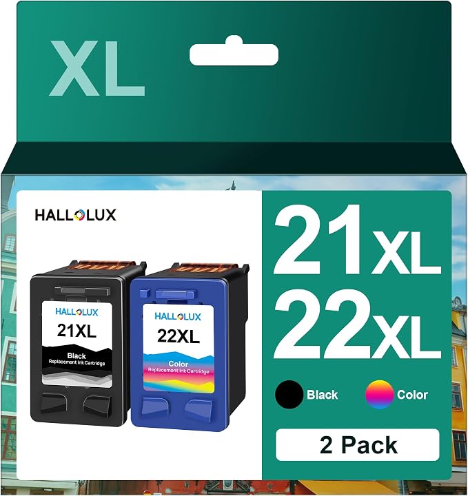 21XL 22XL Ink Cartridges Combo Pack Replacement for HP 21 22 Ink Cartridges Combo Pack with HP DeskJet F2210 F4180 F380 F300 F4140 F340 OfficeJet 4315 J3680 1410 Printer (1 Black, 1 Color, 2 Pack)