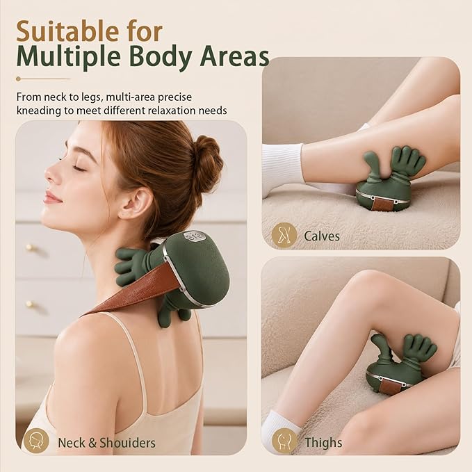 Shoulder and Neck Massager, Bionic Heated Massager with Fingers, 4D Kneading Massage, Deep Tissue and Back Pain Relief, Green