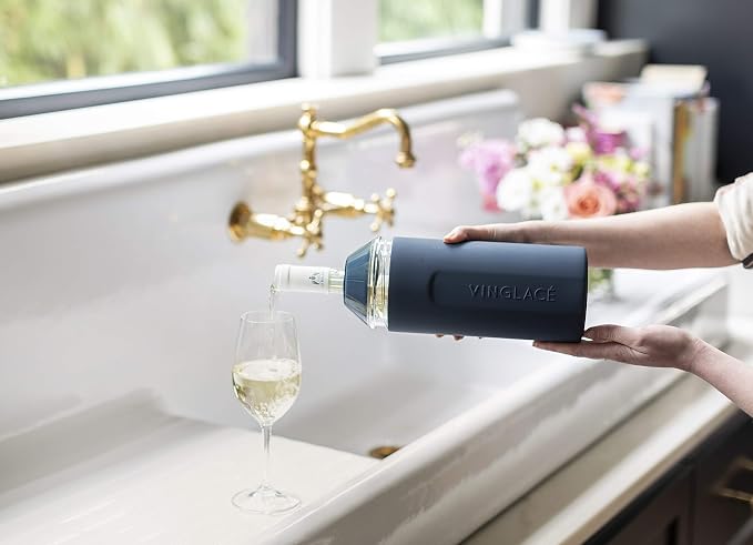 Vinglacé Wine Bottle Chiller- Portable Champagne Insulator- Stainless Steel Wine Cooler Sleeve - Keeps Wine Cold (Navy)