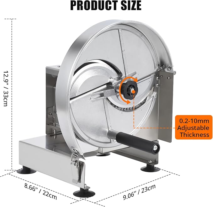 Commercial Vegetable Fruit Slicer, 0.2-10mm Adjustable Thickness, Stainless Steel Manual Vegetable Cutter Machine for Slicing Fruit Potato Lemon Onion Cabbage Tomato