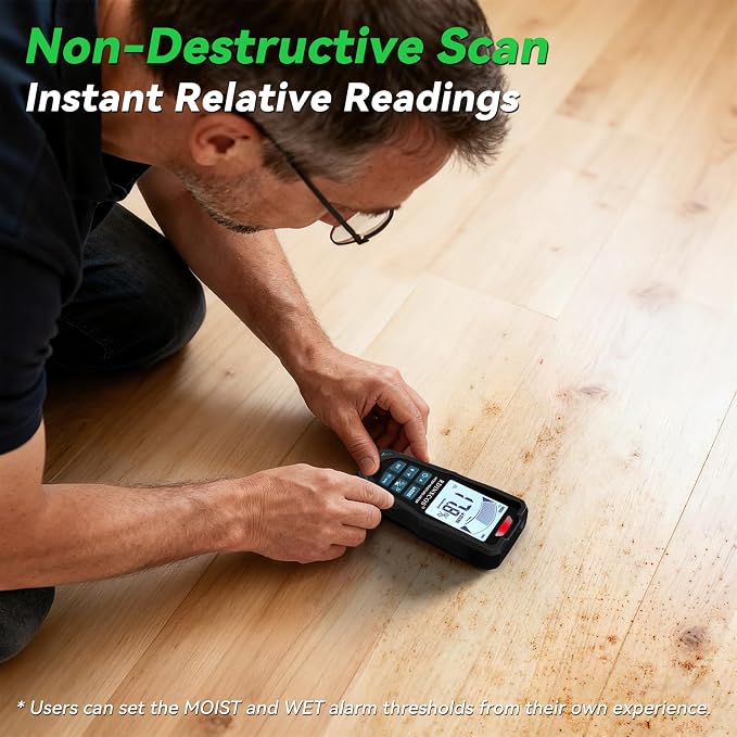 Pinless & Pin-Type Moisture Meter for Wood, Drywall & Concrete | Digital Moisture Tester, Audible Alarm, HOLD Function, Ideal for Firewood, Lumber, Home Inspections