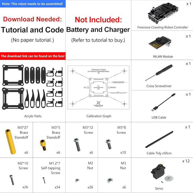 FREENOVE Quadruped Robot Kit (Compatible with Arduino IDE), Walking Crawling Twisting, App Remote Control, Servo STEM Project