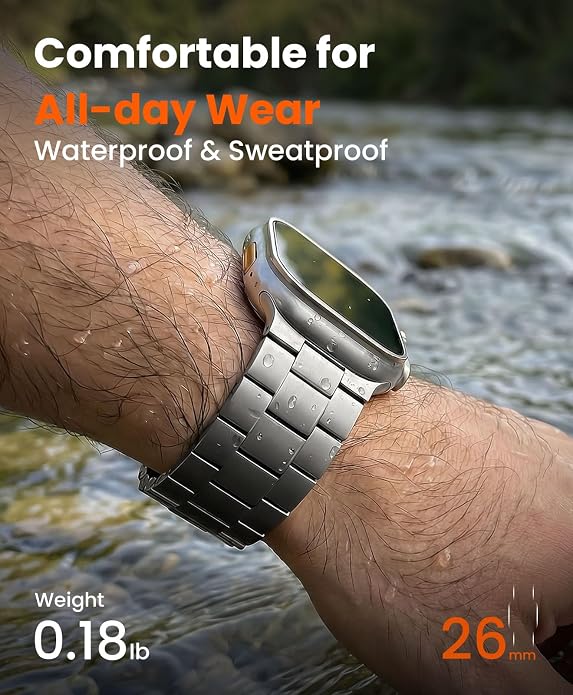 Titanium Watch Band Compatible with Apple Watch Ultra 3 & Ultra 2 1 49mm - 26mm Wide-Body Metal Apple Watch Ultra Band with Scratch Resistant DLC Coating for men - CRNS01 Business Series