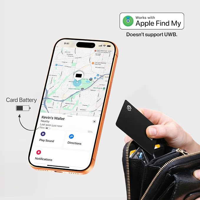 SPOTMINDERS Apple MFi Certified Wallet Tracker Bundle (iOS Only) - Works with Apple Find My Tracking Card for Wallet Rechargeable Tag IP68 0.07in Slim iPhone Item Finder