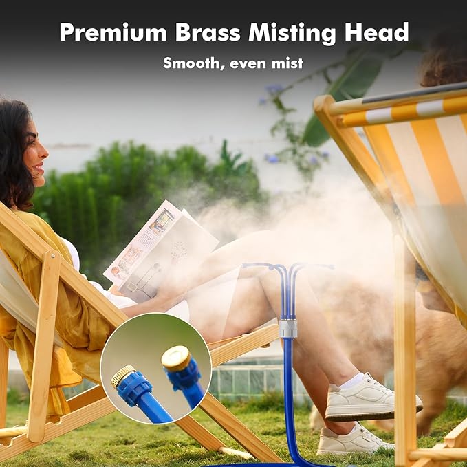 RESTMO Adjustable Standing Misters for Outside Patio, Portable Misting Cooling System with 4 Directional Nozzles, 6FT Water Mister for Hot Summer, Garden, Backyard, Beach, Camping, BBQ - 2 Pack