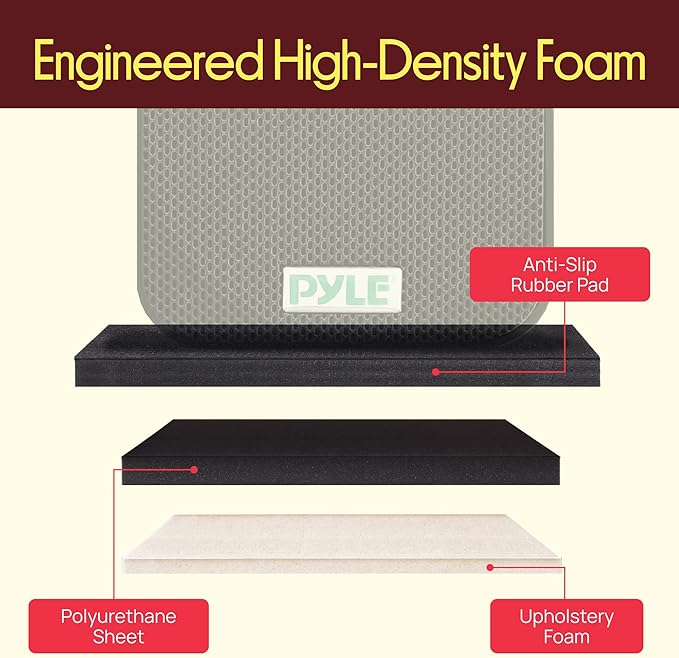 Pyle Sound Dampening Speaker Riser Foam - Audio Acoustic Noise Isolation Platform Pads Recoil Stabilizer w/ Rubber Base Pad For Studio Monitor, Subwoofer, Loud Speakers - PSI15 (15 x 15 x 1.8 Inch)