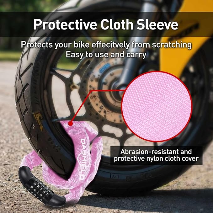 Bike Chain Lock Security 5 Digit Resettable Combination, 38.6 inches Heavy Duty Anti Theft Lock Chain for Bicycle, Motocycle, Scooter, Gate, Fence (Pink, 3.2ft)