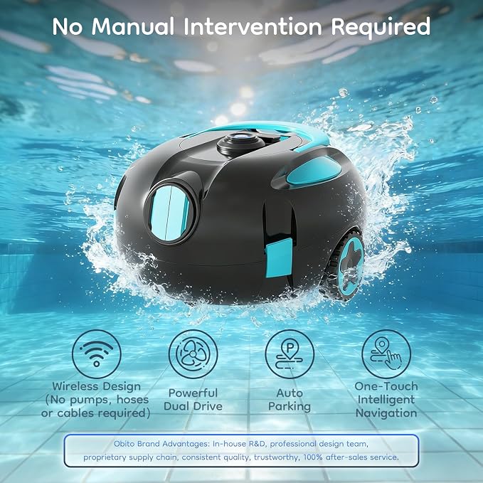 Inground Pool Vacuum Robot, Cordless Automatic Pool Cleaner Robot, Robotic Pool Cleaner for Under-Ground Pool with Self-Parking,120Mins Runtime
