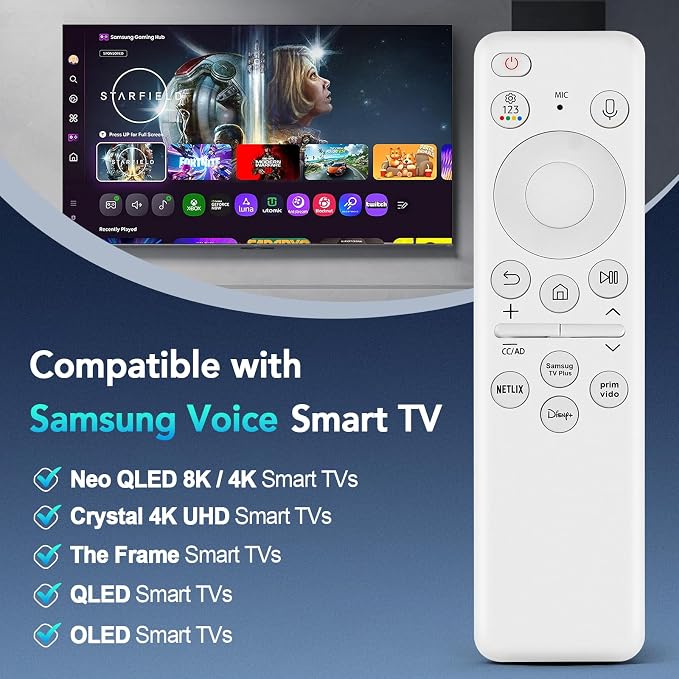 BN59-01432A TM2360E Solar Voice Remote for Samsung Frame TV Remote Replacement with Voice Search, Apps and Solar Charging for Samsung Neo QLED Smart 4K Ultra HD TV, 4 Shortcut Buttons